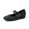 Zapatos de Mujer de Ante con Punta Cuadrada y Tira Única que Aumentan la Altura 5 cm 2025 Nuevos Retro Felpa Cálidos de Lana Peludos