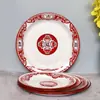 Venda Direta do Fabricante de Pratos Esmaltados Prato Auspicioso Vermelho Espessado Prato Esmaltado Retro Chinês Prato da Moda Nacional Prato de Frutas