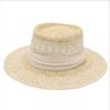 Nuevo Sombrero de Paja Tejido a Mano Verano para Mujer Sombrero de Sol para Vacaciones Playa Retro Británico Celebridad de Internet Sombrero de Copa Plana Venta al por Mayor