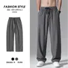 Pantalones Finos de Seda de Hielo Estilo Hong Kong para Hombre, Tendencia Primavera y Verano Casual Versátil de Pierna Ancha Sueltos