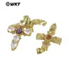 Wt-Mp320 Exquisito Delgado Cruz Transparente Zircón y Piedra de Color Chapado en Oro de 18 Quilates Colgante DIY Hecho a Mano
