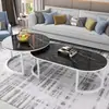 Mesa de centro europeia de canto arredondado para casas pequenas, mesa de centro moderna simples para sala de estar em vidro temperado com textura marmorizada
