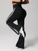 Novo conjunto de yoga color block mais vendido no exterior, top esportivo preto e branco, calça de secagem rápida, moderno e adequado para uso diário, calça longa flare