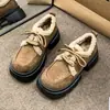 Sapatos femininos de couro estilo britânico, nova coleção de inverno 2026, sapatos versáteis retrô com sola grossa e salto grosso para mulheres baixinhas, com forro de lã