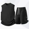 Traje deportivo informal de moda de verano 2024 para hombre, pantalones cortos holgados de cuello redondo y manga corta, conjunto de dos piezas a la moda.