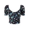 Verano 2025 Nuevo Cuello Cuadrado Francés Floral Pequeño Ajustado Adelgazante Espalda Elástica Manga Abullonada Camisa Top para Mujer
