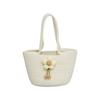 Bolso Tejido Grande de Gran Capacidad Versátil Bolso de Cuerda de Algodón Girasol Blanco Crema Bolso Tote Estudiante para Clase Bolso de Niña