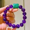 Pulsera de Diseño con Cristales Naturales Amatista Morado Real Uva y Fresa Verde, Partícula Grande de 12mm