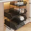 Prateleira de Armazenamento Deslizante para Armário de Cozinha, Prateleiras em Camadas Internas, Gaveta Dupla Camada Extra Profunda, Cesta Deslizante, Gadget de Armazenamento