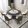 Mesa de Jantar Redonda de Pedra Sinterizada de Luxo Leve e Combinação de Cadeiras com Prato Giratório Mesa de Jantar Simples Moderna Italiana para Apartamento Pequeno Mesa de Sala de Estar Doméstica
