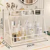 Organizador de escritorio, tocador, estante de almacenamiento para cosméticos, lavabo, almacenamiento de doble capa para baño para artículos de tocador y productos para el cuidado de la piel