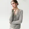 Cárdigan de Cachemir con Adorno de Encaje Soluble en Agua Niebla Brumosa para Mujer Cuello en V Cachemir Amigable con la Piel Holgado Talla Grande Camiseta Interior de Punto