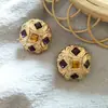 Brincos Vintage Chineses Estilo Barroco Esmalte Roxo Redondo Elegante Versátil Moda Brincos de Tarraxa