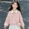 Conjunto de Moda para Niñas Primavera y Otoño Estilo Nuevo Primavera y Otoño Sudadera Dulce con Cuello de Lazo Falda Linda Conjunto de Dos Piezas