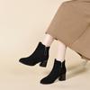 Botas de Moda para Mujer 2025 Otoño e Invierno Nuevo Estilo Simple Elegantes Botines Negros de Piel de Oveja con Hebilla de Gota de Agua Tacón Grueso Tacón Alto Botas de Cuero