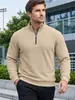 Suéter de punto para hombre Amazon transfronterizo con patrón jacquard texturizado, sudadera casual de manga larga con cuello Henley de media cremallera Otoño/Invierno