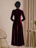 Shenzhen Noble Cheongsam Mejorado Nuevo Primavera y Otoño Terciopelo Banquete de Bodas Vestido de Madre Falda Acampanada Retro Una Pieza Al por Mayor