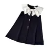 Vestido Preto de Verão Novo Estilo Coreano para Meninas, Sem Mangas, Gola Xale, Vestido Elegante para Meninas, Atacado de Roupas Infantis Transfronteiriças