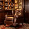Cadeira Tigre Estilo Retrô, Sofá Individual Vintage, Cadeira Sofá de Couro Genuíno, Cadeira de Charuto 1919 para Hotel Café
