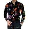 Camisas Masculinas Série Halloween Europeia e Americana 2025 Novas Camisas de Manga Longa Estampagem Digital 3D Camisas Coloridas para Homens