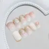Champagne Brillo Fino Blanco Leche Gradiente Francés Elegante Dulce Parches para Uñas Postizas Parches Desmontables para Uñas 24 Piezas