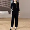 Garantía de Calidad Elegante Top de Manga Larga Hueco para Mujer de Mediana Edad y Pantalones Rectos Otoño e Invierno Nuevo Conjunto de Dos Piezas Adelgazante para Mamá