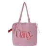 Bolsa de Lona con Cordón Estilo Coreano Color Sólido Estampado de Letras Transfronteriza para Mujer Pequeña Fresca Gran Capacidad para Viajar Bolso de un Solo Hombro