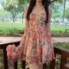 Vestido Elegante de Tirantes Finos Florales de Cintura Alta Adelgazante para Mujer, Verano 2026 Estilo Francés Petite Nuevo Vestido Corto de Línea A