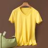 Camiseta de Algodão Mercerizado Pura 80 Fios Manga Curta Dupla Face Feminina Algodão Solta 2023 Redutora de Idade Curta Preta Tecnologia Branca Camiseta Tendência