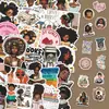 50 Hojas de Pegatinas de Graffiti de Niña Negra con Temática de Lectura para Cuaderno DIY, Funda de Teléfono, Maleta, Pegatinas Impermeables de PVC al por Mayor