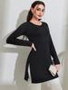 T-shirt Longa Engrossada Primavera e Outono 2024 Comércio Exterior Transfronteiriço Europa e América Nova Infantil Manga Longa Slim Fit Emagrecedora Dividida Longa