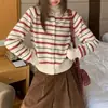 Cárdigan de punto a rayas con bloques de color vintage para primavera y otoño de 2026, suéter corto casual ajustado para mujer, nuevo ajuste holgado