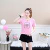2019 Nueva Camiseta de Verano Cuadrada a Cuadros Multicolor de Manga Corta para Mujer con Letras Camiseta Básica Jersey Cuello Redondo Holgada Estilo Coreano