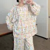 2026 Novo Pijama de Algodão e Seda Estilo Preguiçoso para Mulheres Conjunto de Pijama Pulôver Fino de Manga Curta Estilo Chinês Roupa de Casa Solta