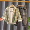 Conjunto de Ropa de Primavera de Moda para Niños, Ropa Elegante para Niños, Conjunto de Tres Piezas Elegante de Camisa y Jeans para Primavera y Otoño