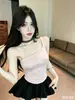 3653 # Camiseta sin mangas con un hombro asimétrico estilo Puro Deseo para Mujer, Nuevo Top de Verano Ajustado con Bordado de Letras para Chica Atrevida
