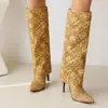 Tamanho 35-47 Botas Martin de Sarja Transfronteiriças para Mulheres, Botas de Cano Alto Bico Fino para Outono e Inverno com Solado de Borracha e Saltos Finos