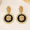 Pendientes Redondos con Patrón de Cabeza de León en Relieve Goteo de Aceite Retro Europeo y Americano Estilo Corte Francés Pendientes Elegantes de Gama Alta Venta al por Mayor