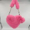 Bolso de mano transfronterizo con forma de corazón de felpa, bolso de hombro y bandolera para mujer, bolso de cadena de piel sintética de conejo, bolso lindo con forma de corazón, modelo nuevo
