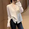 Blusa Elegante de Encaje de Manga Larga de Cuello en V Suave Estilo Francés Moda Femenina Nueva Primavera 2026