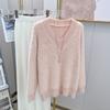 Foto real outono e inverno engrossado estilo preguiçoso veludo imitação de mink blusa feminina top nicho alta qualidade rosa