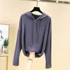 Nova Camiseta com Capuz de Manga Longa em Modal para Mulheres, Primavera e Verão, Tamanho Grande, Camada Interna Solta, Top Fino com Proteção Solar, Fashion