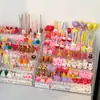 Estilo ins decoração de bolo de aniversário de desenho animado velas flores chapéus de festa urso de pelúcia rosto sorridente corações velas de aniversário infantil