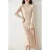 Vestido de lana Mujer Longitud media Otoño e Invierno Color liso Cintura ceñida Ajustado Holgado Rodilla Vestido suéter Falda de lana tejida