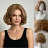 Perucas Europeias e Americanas Transfronteiriças para Mulheres, Cabelo Curto Cacheado, Repartição no Meio, Cabelo Curto Dourado, Atacado do Fabricante, Fibra Sintética de Alta Temperatura, Novos Produtos