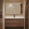 Juego de gabinete de baño inteligente de madera maciza de nogal estilo chino tradicional con lavabo de cerámica integrado