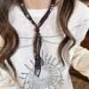2025 Nuevo Collar de Bufanda de Seda con Flor en la Cintura Color Café para Mujer con Diseño Único, Cadena de Suéter Calentador de Cuello, Accesorio Simple y Elegante