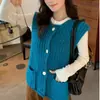 Chaleco de punto grueso versátil estilo retro coreano de principios de otoño, chaqueta de punto sin mangas de un solo pecho para mujer