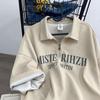 Camiseta polo de manga corta con solapa retro americana tipo waffle para hombre, marca de moda pesada, camiseta de moda de media manga, ropa de verano
