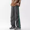 Calças casuais com fita lateral plissada para meninos, outono de 2024, novas calças largas, casuais, retas e largas, marca de moda
